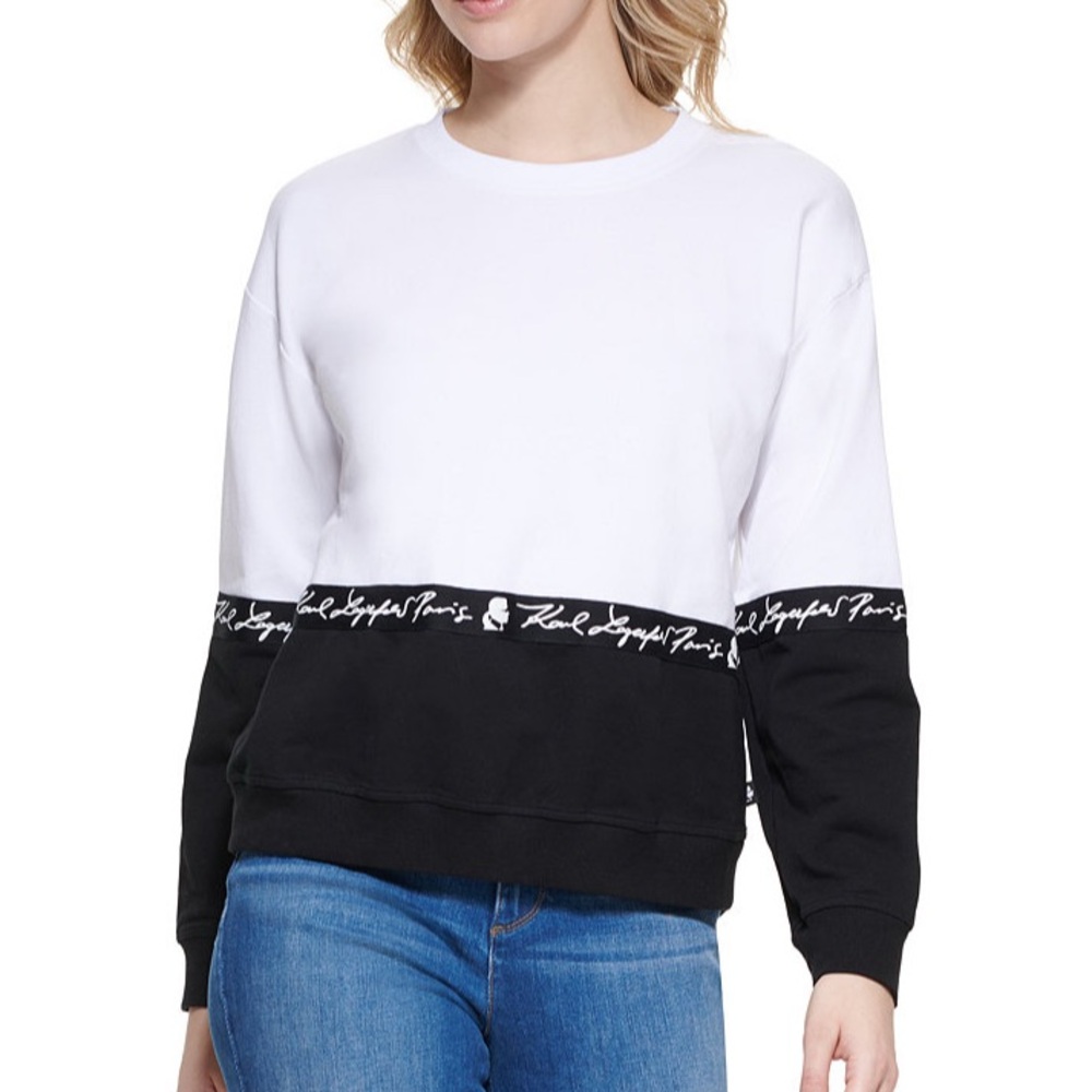 KARL LAGERFELD PARIS Women's Colorblocked Script-Logo Sweatshirt